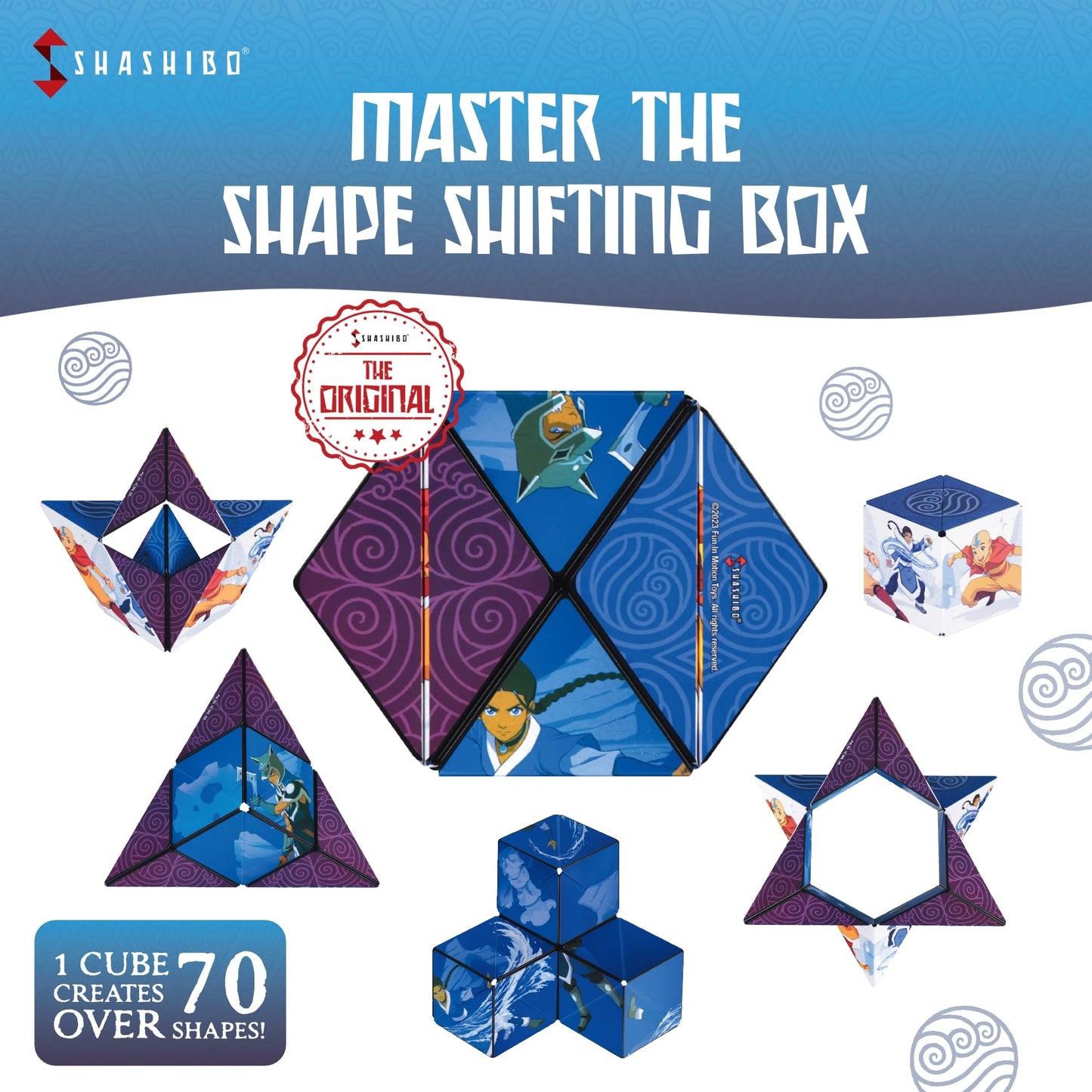 Shashibo Avatar The Last Airbender Shape Shifting Box - Award-Winning, Patented Magnetic Puzzle Cube W/ 36 Rare Earth Magnets - Fidget Transforms Into Over 70 Shapes (Avatar - Water)