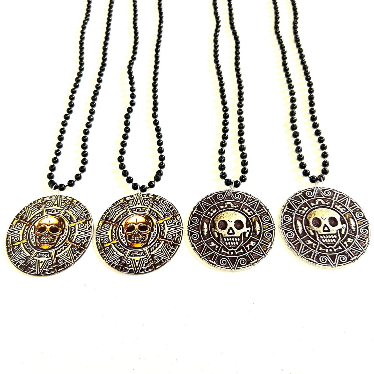 GZYSSL 12 Pcs Halloween Pirate Coin Beads Necklaces Pirate Skull Necklaces Accessories Pirate Day Necklaces Party Decorations