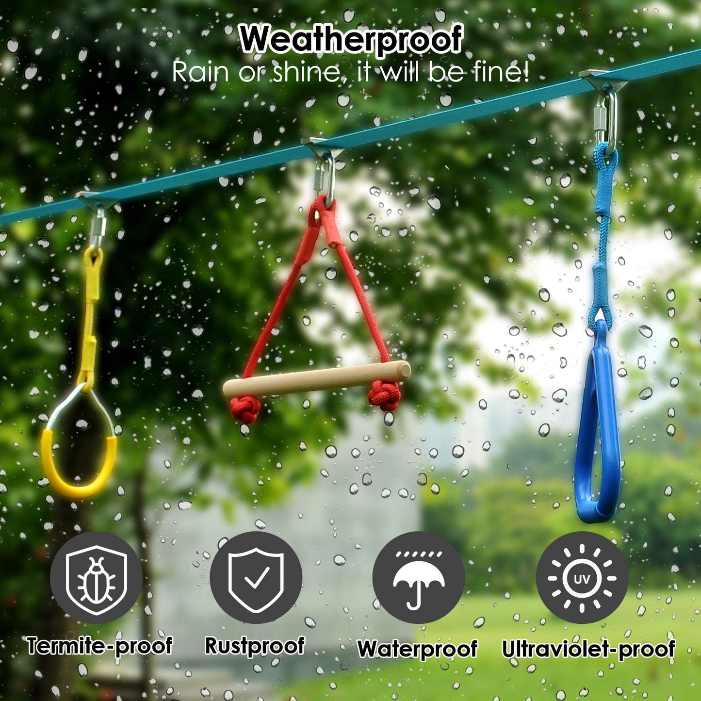 Hooroor Ninja Warrior Obstacle Course For Kids And Adults - 66Ft Slackline With Tree Climbing Rock Holds, Swing Seat, Monkey Bars, Ring Wheel, Rope Ladder - Outdoor Training Playset