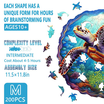 Wooden Puzzles for mature-themeds - Advanced Deep Sea Turtle Wooden Puzzle Unique Puzzels Wooden Jigsaw Puzzles for mature-themeds Wood Puzzles mature-themed Perfect for Birthday Gifts Family Puzzles 11.5 x 11.8in 200pcs