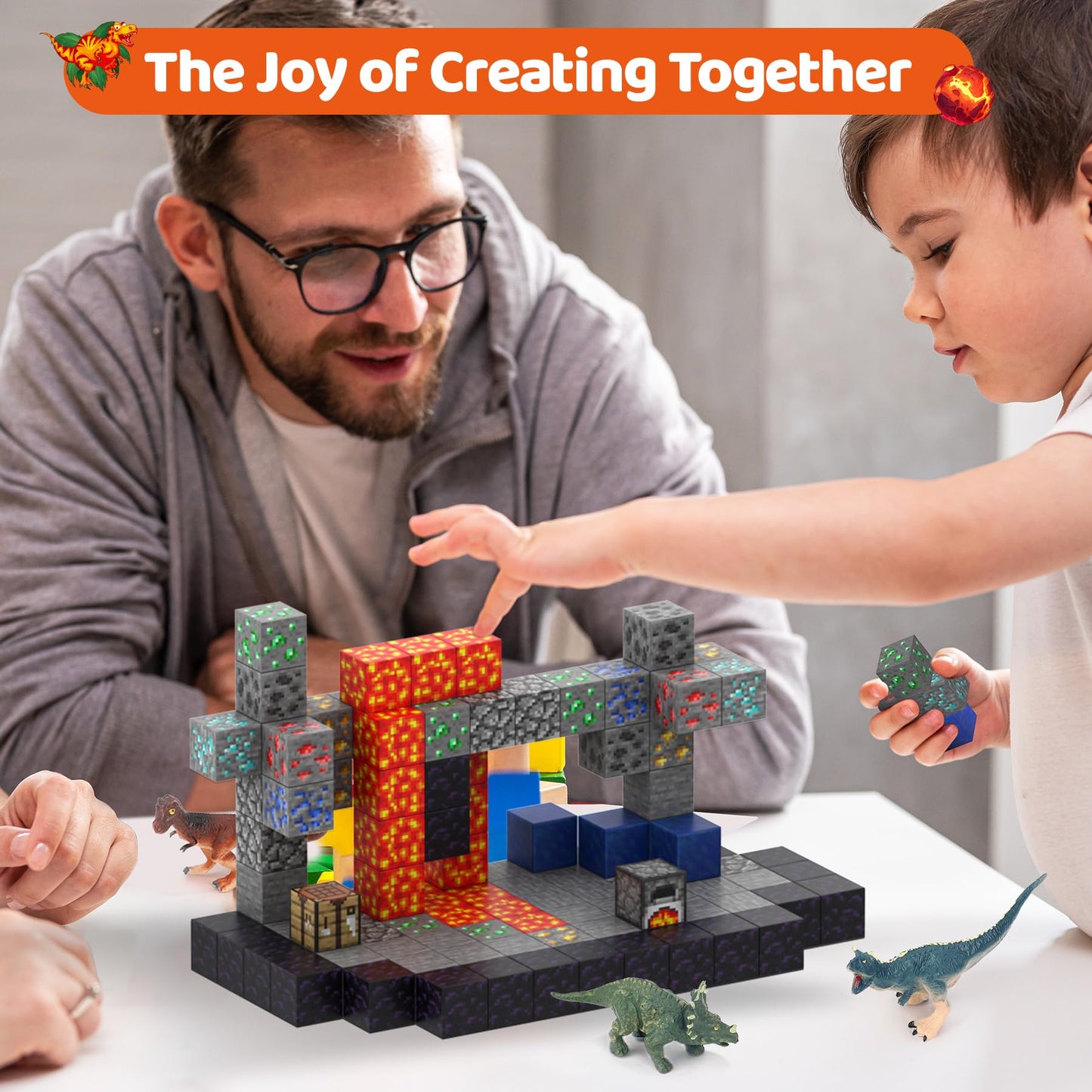 Dulsaera Magnetic Blocks 110Pcs With 6 Animal Toys, Volcano Building Blocks Set, Toys For Boys & Girls Age 6-8, Stacking Buildin