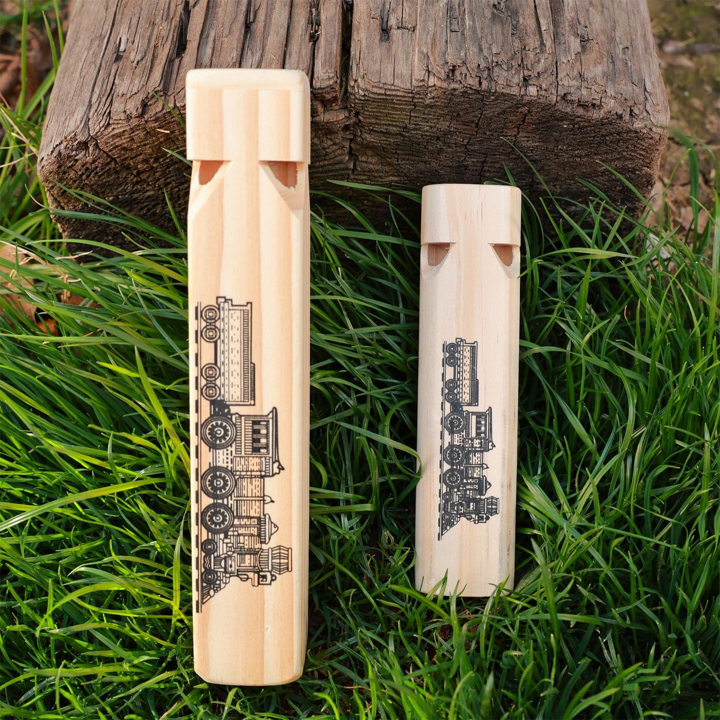 Fartime 2Pcs-Wooden Train Whistle Musical Toy For Kids—4 Tones 7.4' Long And 2 Tones 5.5' Long