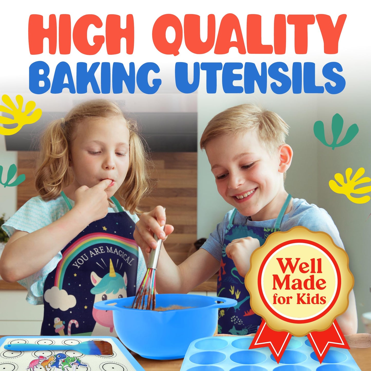 Osmi Complete Kids Baking Set - 14Pc Dinosaur Chef Baking Kit - Premium Kid Cooking Gift Set W/ Real Utensils For Boys And Girls