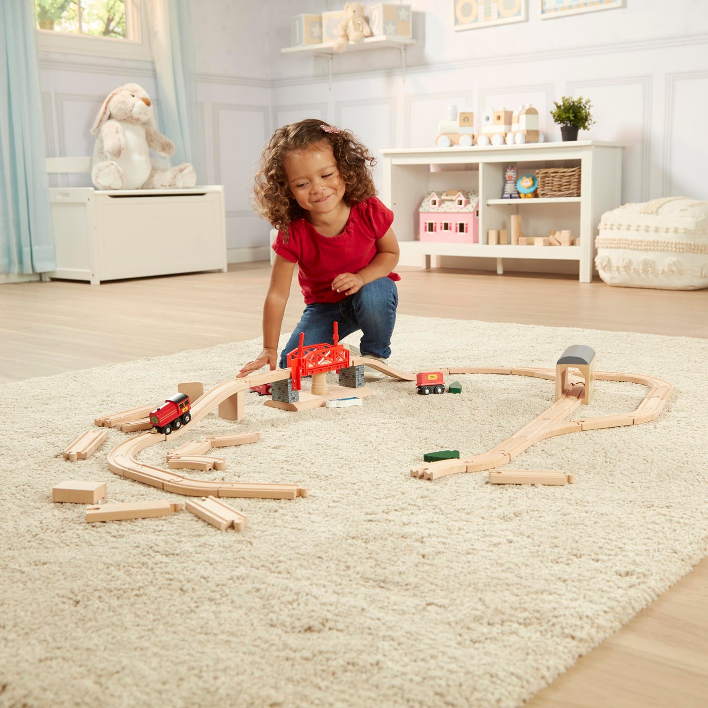 Melissa & Doug Swivel Bridge Wooden Train Set (47 Pcs) - Wooden Train Set For Kids Ages 3+