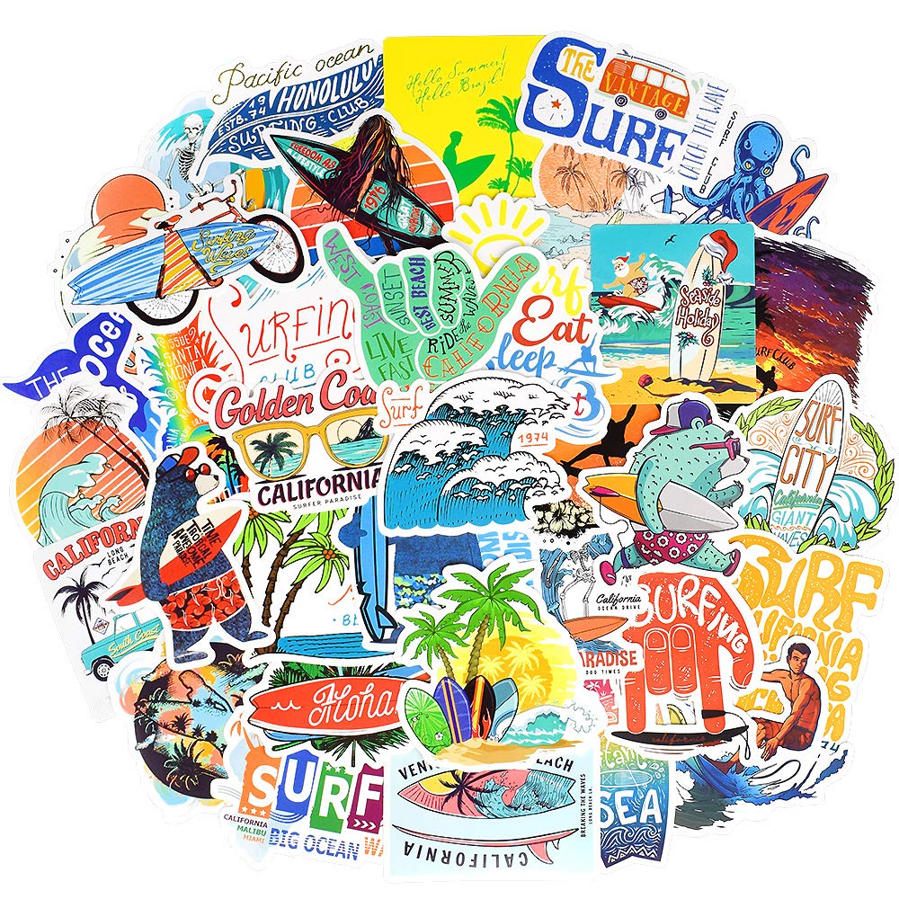 Surf Stickers For Teens Girls Boys Surfing Laptop Stickers For Water Bottles Surfboard Waterproof Vinyl Stickers Surfer Stickers