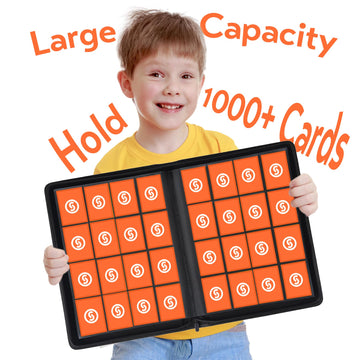 1000+ Pockets Trading Card Binder enhanced 16 Pocket Card Binder Ringless Side Loading Collection Album Holder Folders for MTG TCG Game Cards & Sports Cards (Orange)