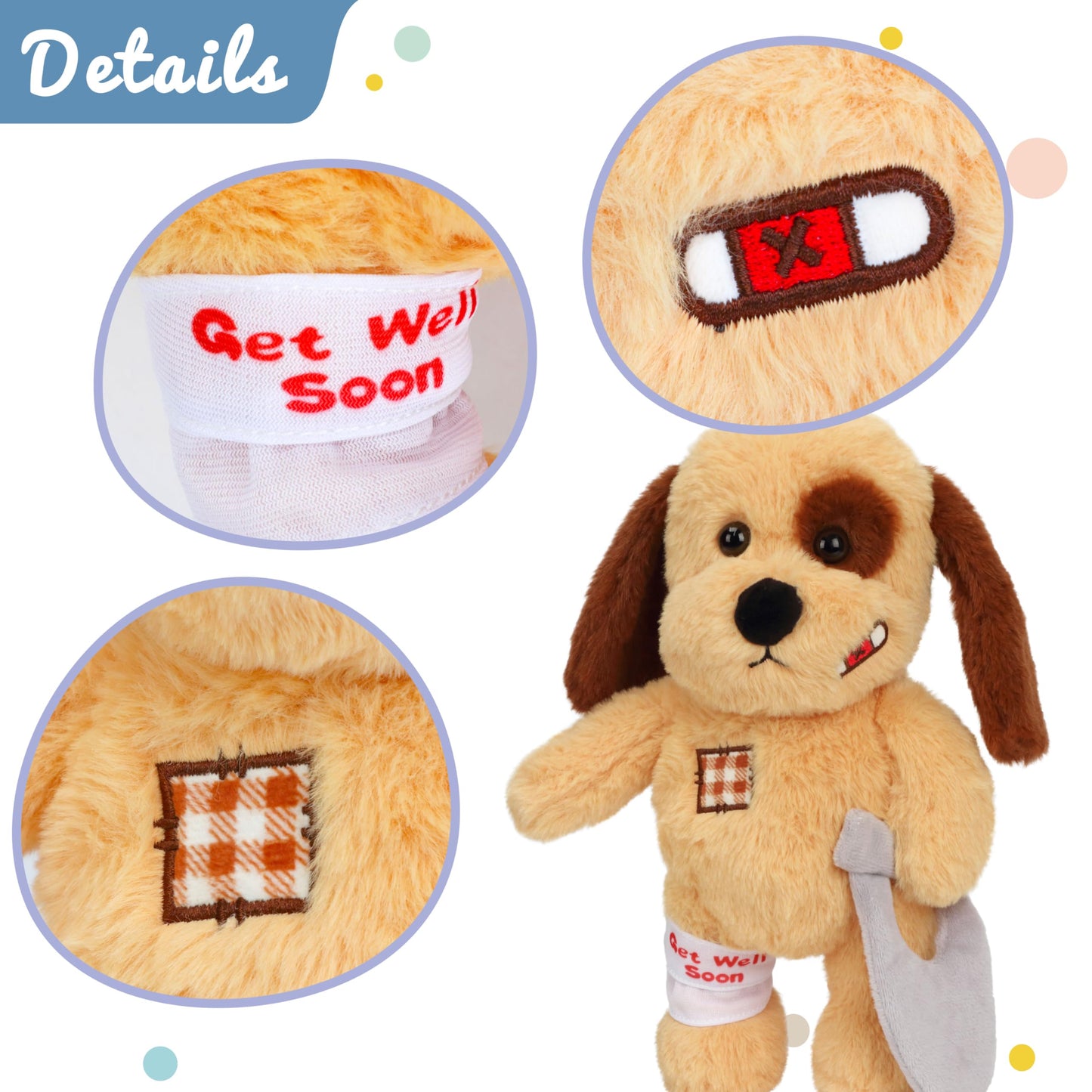 Hopearl Broken Leg Dog Toy, Soft Stuffed Animal Puppy, Comforting Companion, Brown, 12 Inches