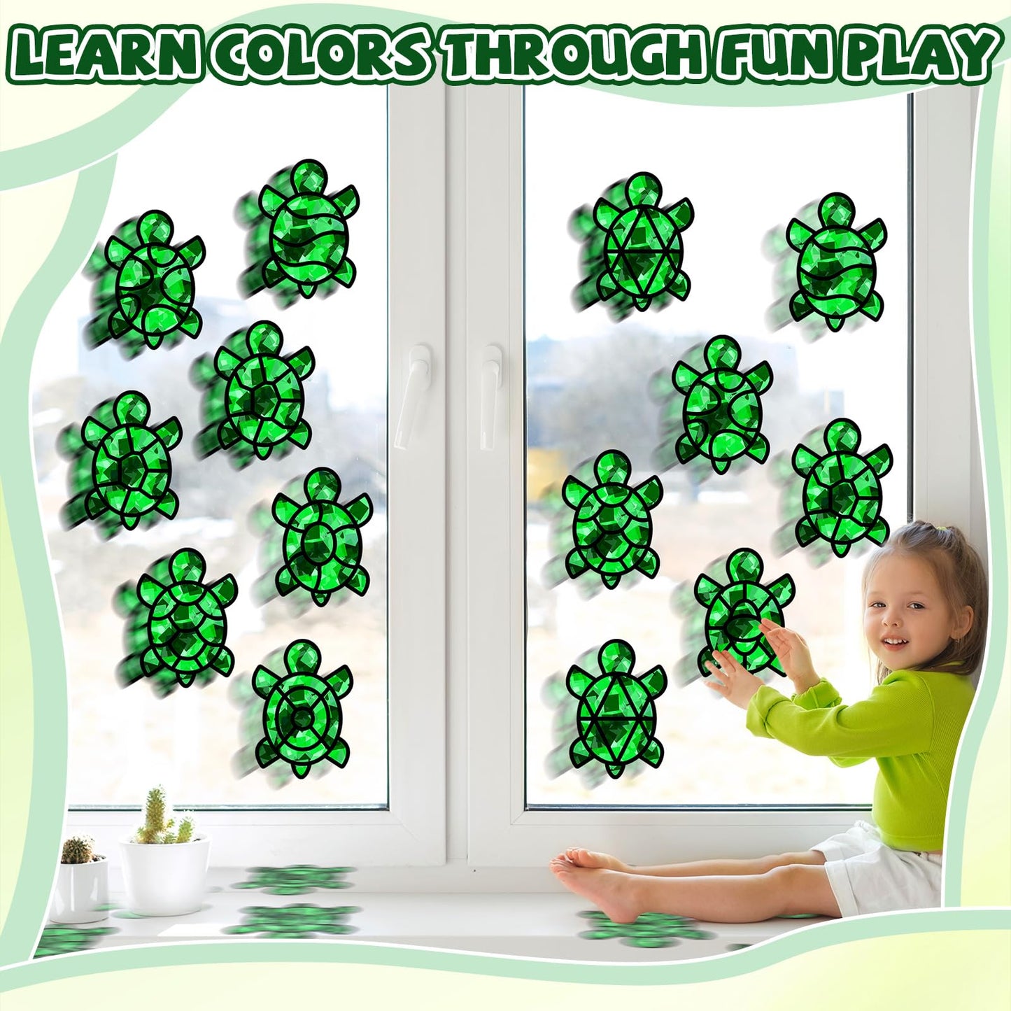 QOUBAI 32 Sets Turtle Suncatchers Craft Kit DIY Window Stained Glass Effect Sea Animals Paper Crafts for Home School Classroom D