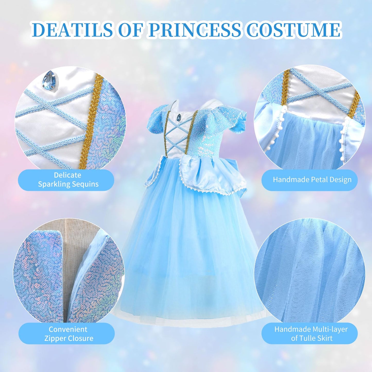 Fengligoo Blue Princess Costume Dress For Girls Kids Halloween Cosplay Party Outfit 6-7 Years