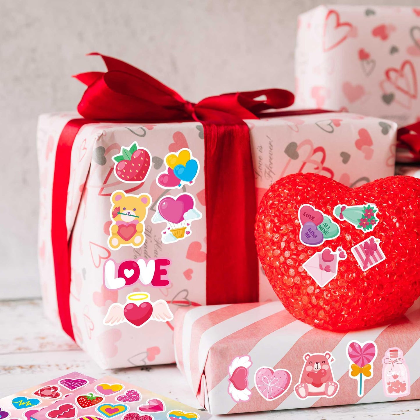 24 Sheets Valentine'S Day Stickers For Water Bottles Heart Stickers For Kids Valentine'S Day Gifts For Her Valentine'S Day School Activity Games Party Favors