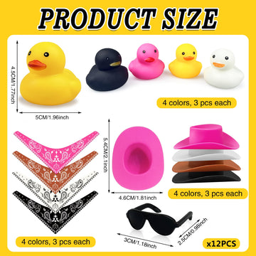 12 Pcs Cowboy Duck With Scarf Hat And Sunglasses Mini Bath Duck Toys For Birthday Swimming Party Gift Favor Decorations
