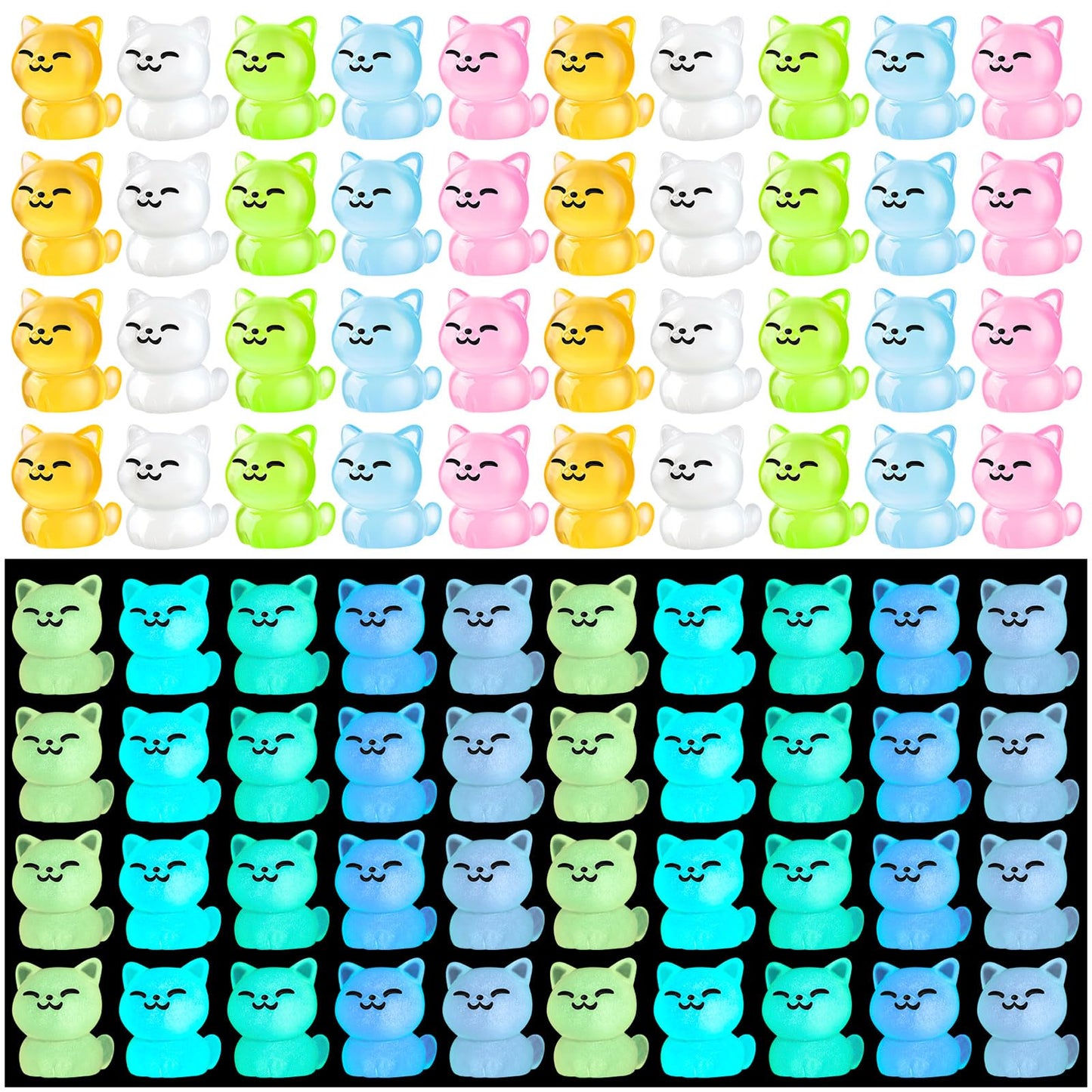 HFAYDZSW 40Pcs Luminous Mini Resin Cat, Miniature Cat, Glow in The Dark Tiny Cat Ornament for Garden Landscape Aquarium Dollhous