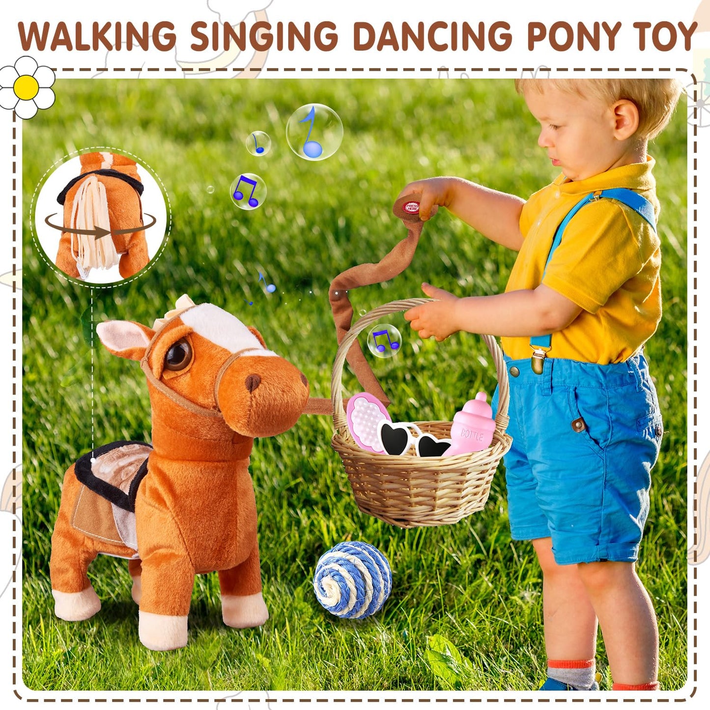Brown Walking Pony Plush Interactive Pony Toy Singing Dancing Musical Realistic Pony Pet, Stuffed Animal Shaking Leash Horse Toy