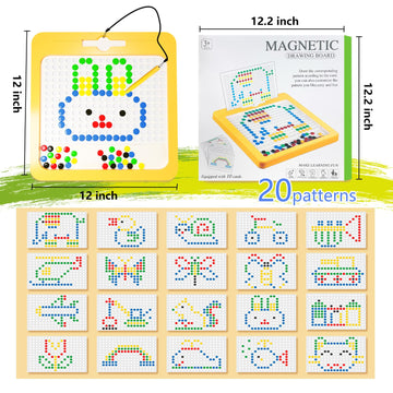 Cokzer Magnetic Drawing Board For Kids,Large Magnet Doodle Board With Dot Beads And 20 Pattern Booklets,Montessori Educational T