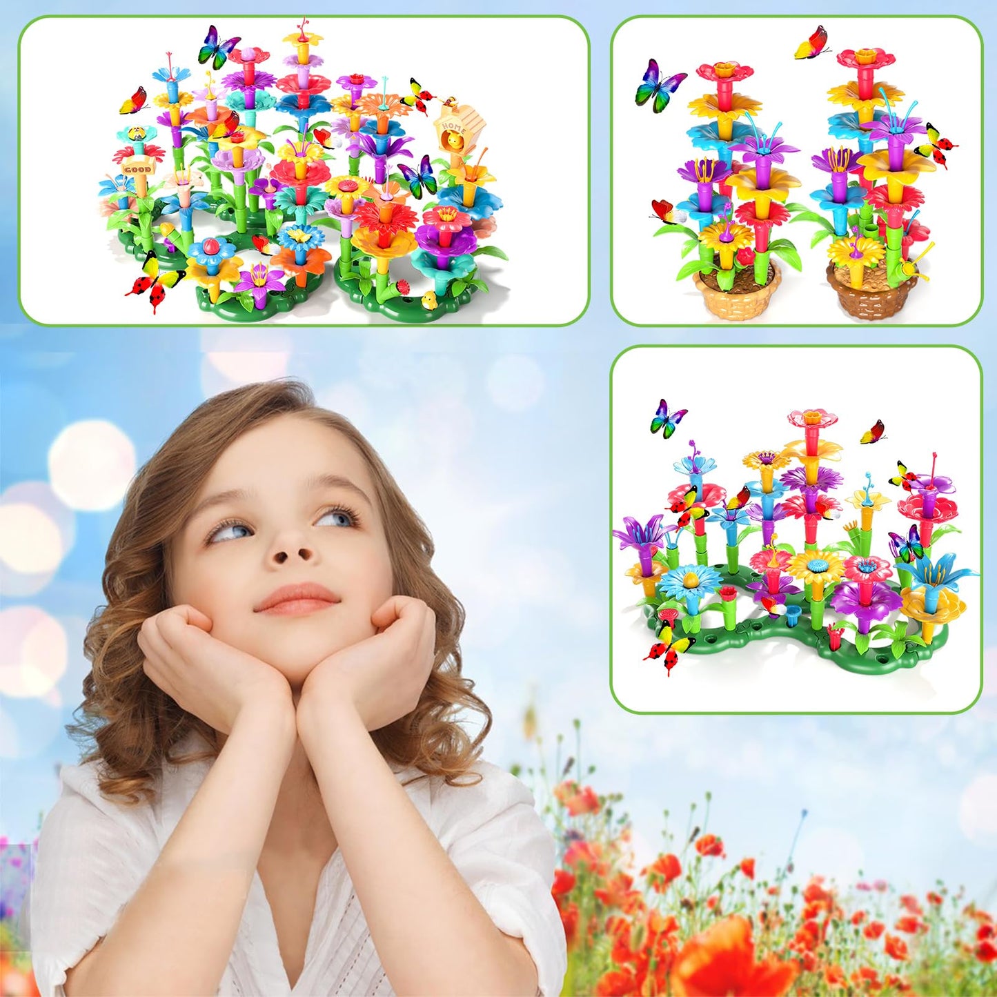 102Pcs Flower Garden Building Toys For Girls 3 4 5 6 7 Year Old, Upgrade Diy Building Stacking Toys, Stem Preschool Educational Toddler Toys Brain Development Kindergarten Kids Toy