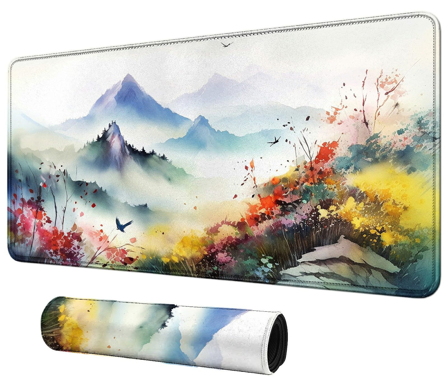 MTG & TCG Playmat, 24'' x 14'' Game Mat for Table, Perfect for Card Games, Watercolor Mountains Flowers