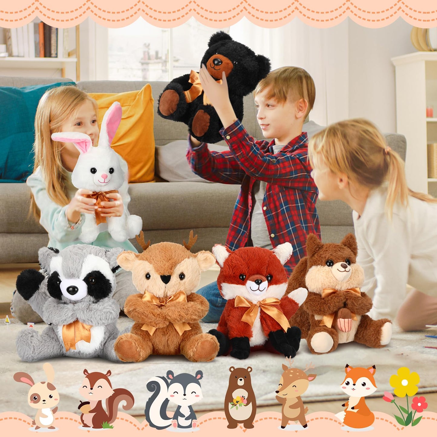 Syhood 6 Pieces Woodland Stuffed Animal Set 11.8 Inch For Baby Shower Plush Woodland Toy Wild Stuffed Animals For Themed Parties