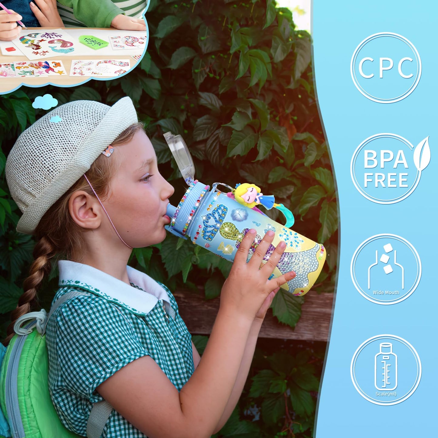 GirlsHome Decorate Your Own Water Bottle for Girls Age 4-6-8-10, Frozen Toys for Girls Painting Crafts, Fun Arts and Crafts Kits