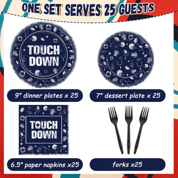 Football Party Plates And Napkins Supplies Kit Serve 25, Cowboy Navy Blue Football Rugby Tableware Kit Football Disposable Paper