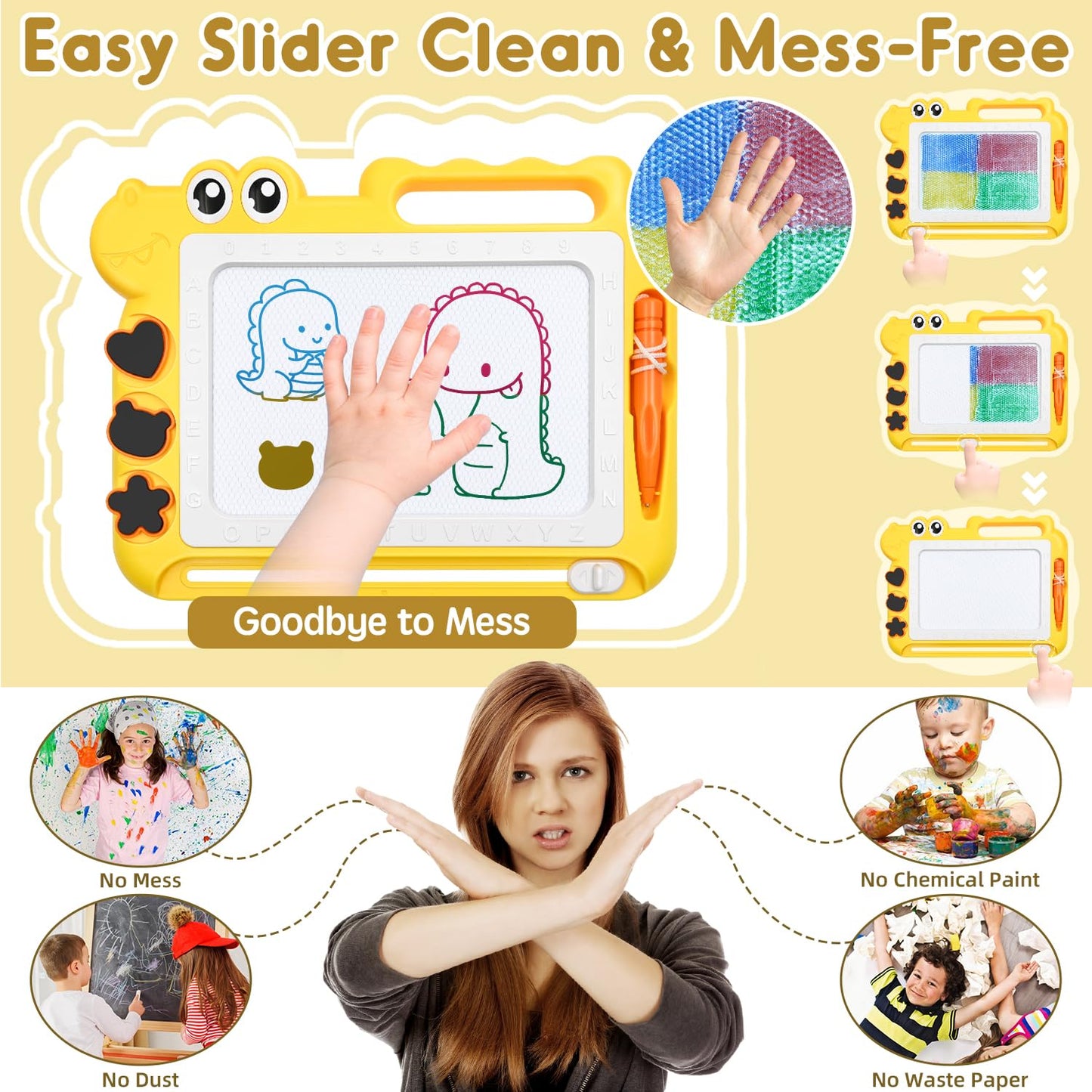 Aituitui Magnetic Drawing Board Toddler Toys Gift For 2 3 Year Old Girls Boys, Sketch Writing Doodle Pad Age 2-4 Travel Games, Educational Learning Kids Toys For Toddlers Birthday (Yellow)