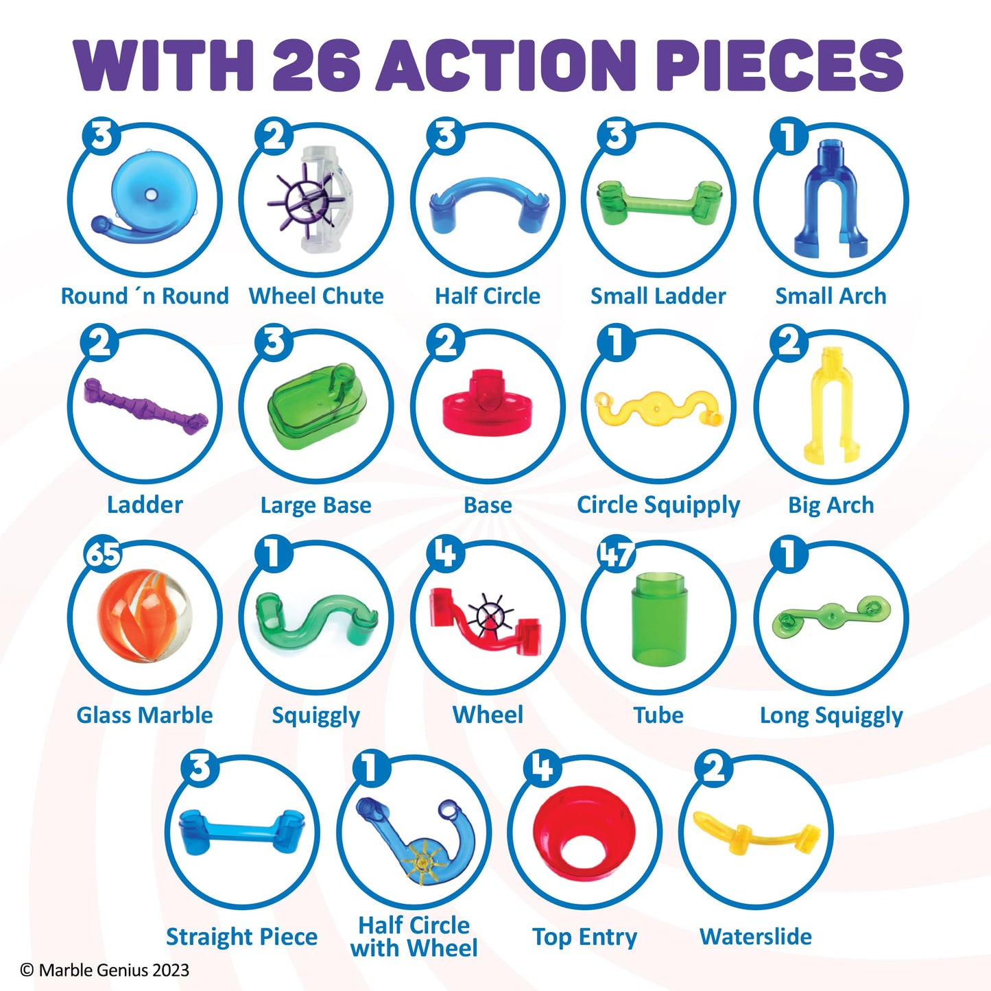 Marble Genius Marble Run - 150 Complete Pieces Maze Track Easter Toys For Adults, Teens, Toddlers & Kids Aged 4-8 Years Old, (85 Translucent Marbulous Pieces + 65 Glass-Marble Set), Super Set