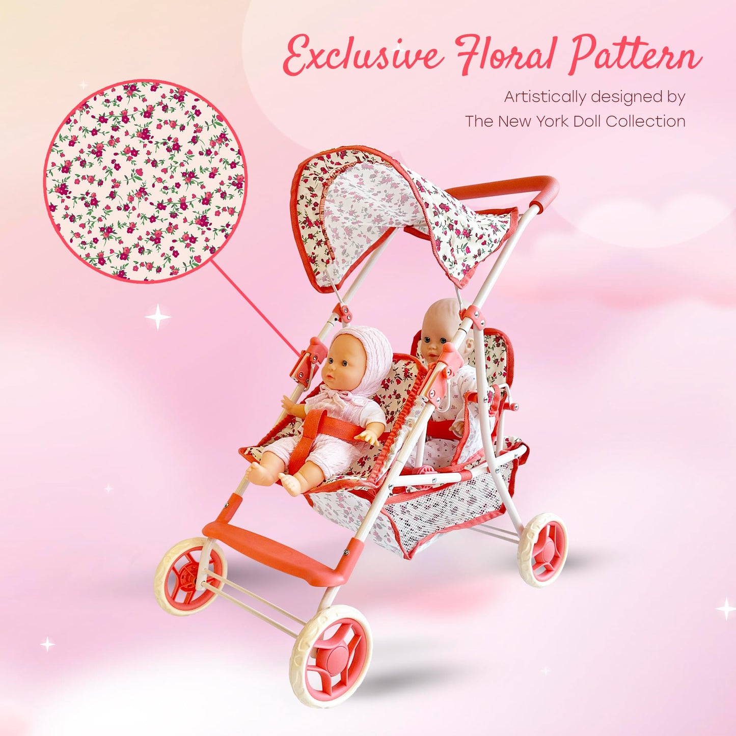 Double Doll Stroller For Baby Dolls Twin Dolls | Toy Doll Stroller For Toddlers, 4 Year Old, 5 Year Old Girls, 8 Year Old | 25