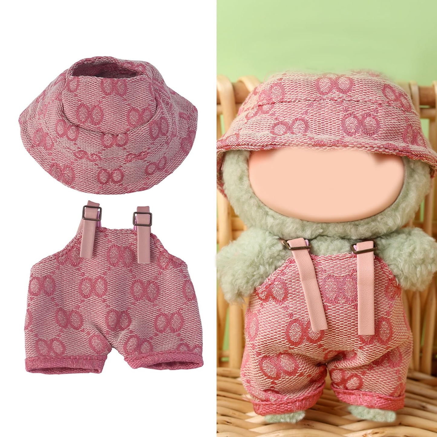 17cm Clothes Set(NO Doll) Cute Hat & Unique Design Overalls Dress-up Set Handmade Clothing Designed for 17cm Doll.(Overalls (Red and White Patterns))