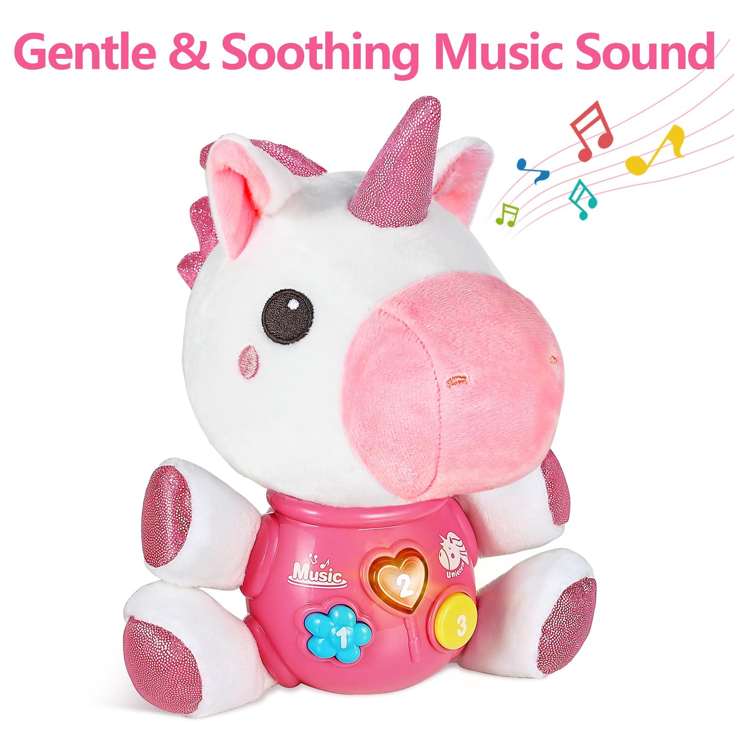 Iplay, Ilearn Baby Unicorn Musical Toys, Newborn Girls Gift, Soft Plush Stuffed Animal, Infant Light Music Time, 1St Easter Basket Birthday Shower Stuffers For 0 1 2 3 6 9 12 18 Month 1-3 Yrs Toddlers