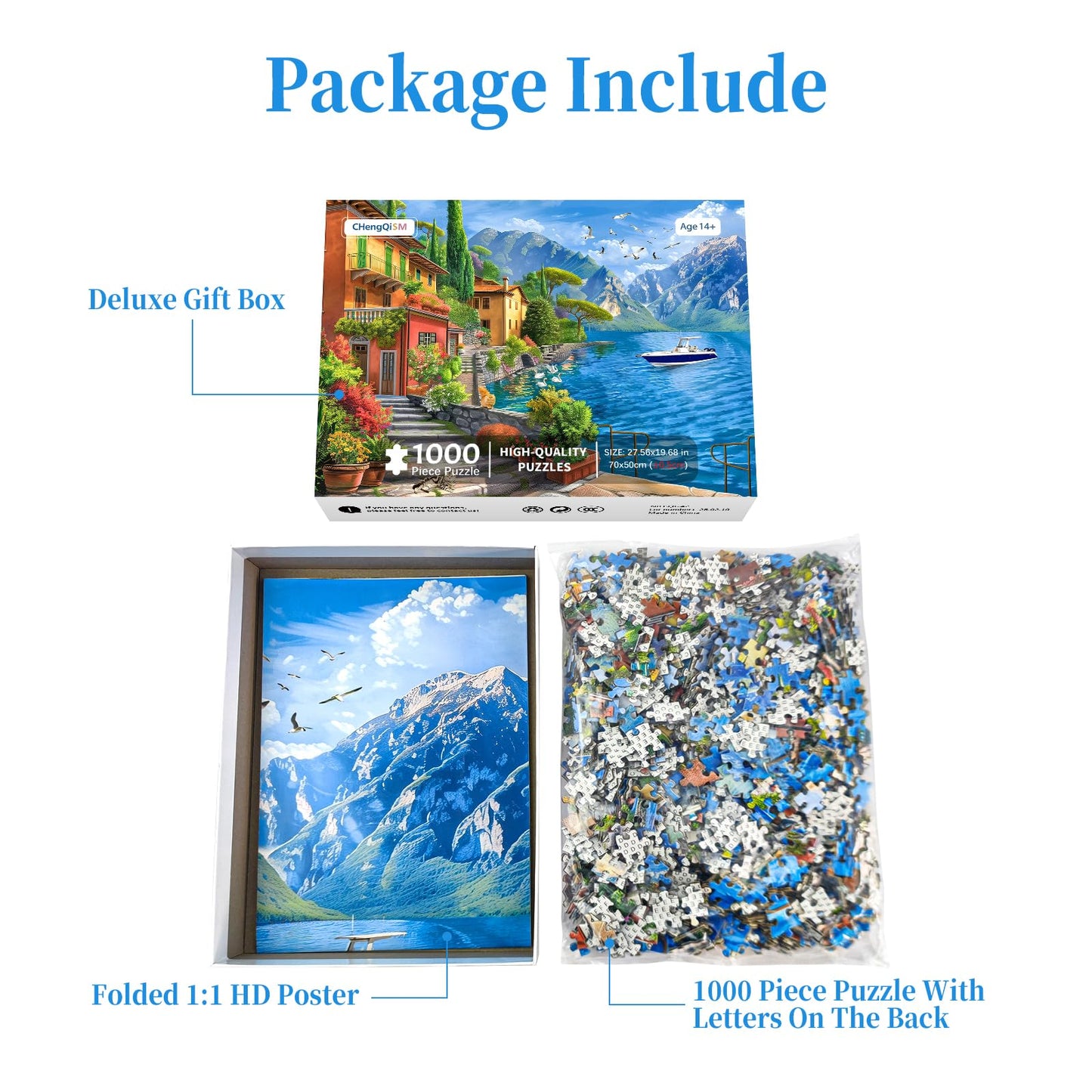 Seaside Resort 1000 Piece Puzzle for mature-themeds Sea Town Puzzles for mature-themeds 1000 Pieces Jigsaw Puzzles 1000 Pieces Seashore Yacht City Landscape Puzzle for mature-themeds Teens Seniors Gift Challenging Game