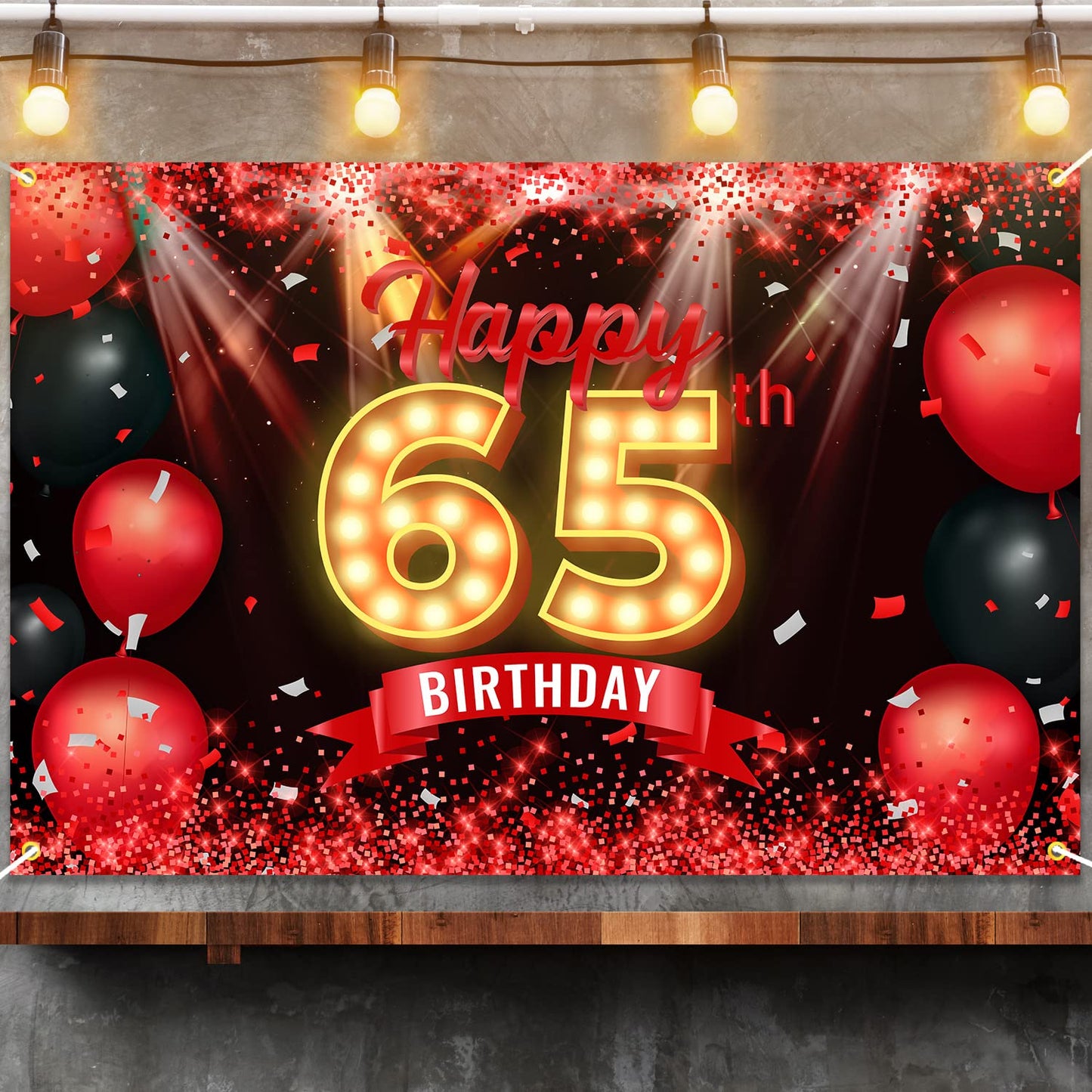 Happy 65Th Birthday Banner Backdrop Red And Black 65 Years Old Background Bday Decorations For Women Men Photography Party Supplies Glitter