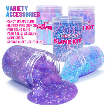 Unicorn Slime Kit For Girls 4-12,Supplies Makes Butter Slime,Candy Confetti Slime,Glimmer, Foam Jelly Cubes Slime Party Favors For Kids