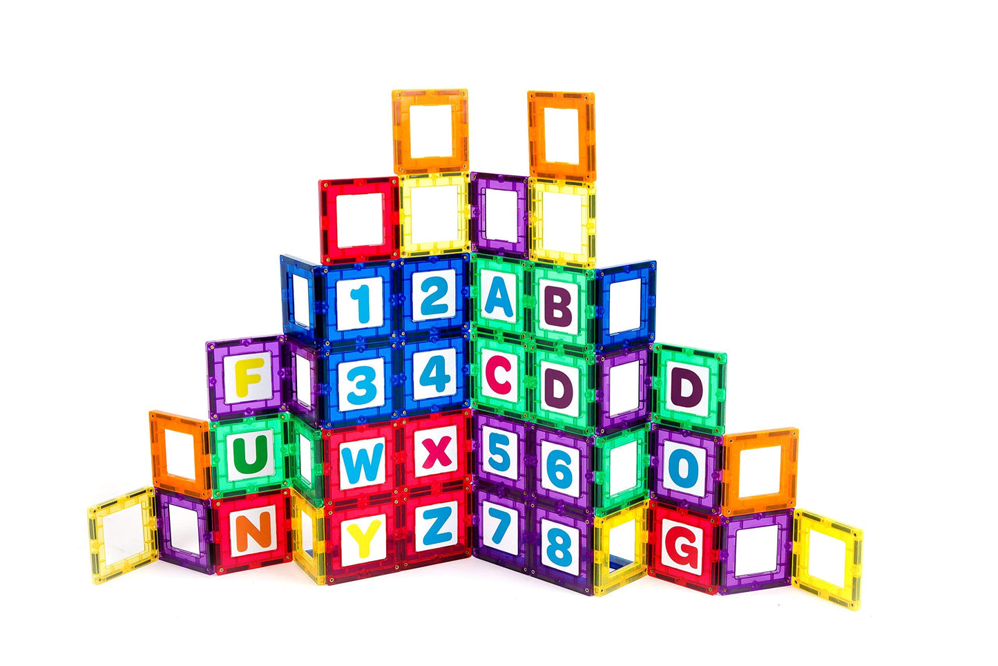 Playmags Magnetic Tile Building Set: Exclusive Educational Clickins 36-Pc. Kit: 18 Super Strong Clear Color Magnet Tiles Windows & 18 Letters & Numbers Stimulate Creativity & Brain Development