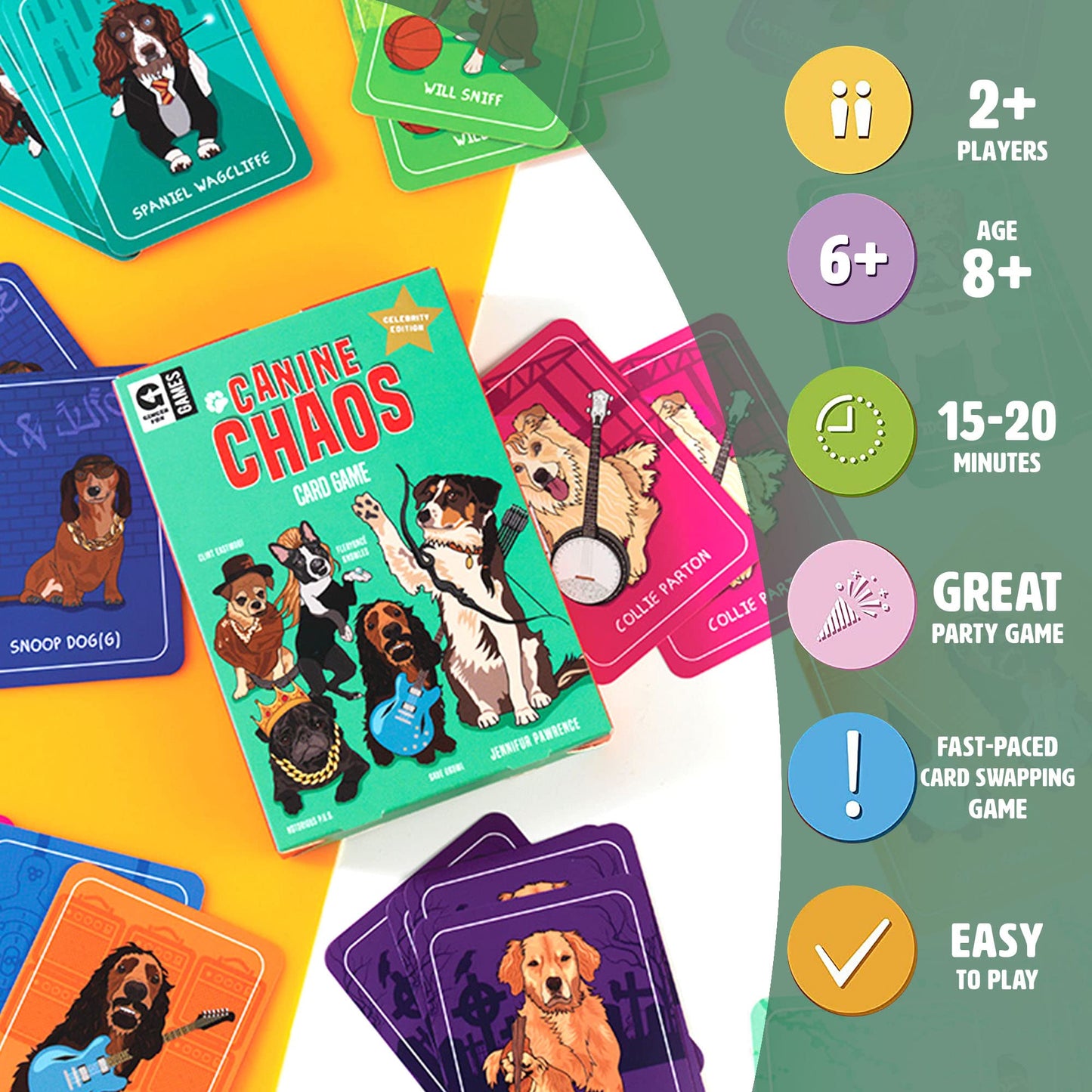 Ginger Fox Canine Chaos Swap Card Game. Kids Games For Ages 8 And Over. Great Addition To Family Games. Fun Games For Family Game Night, Parties And More