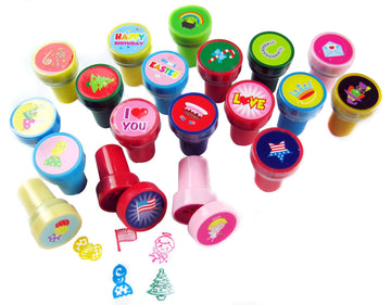 TINYMILLS 60 Pcs Assorted Stampers for Kids - Multicolor Plastic Scrapbooking Craft - 1.5 x 1 inches