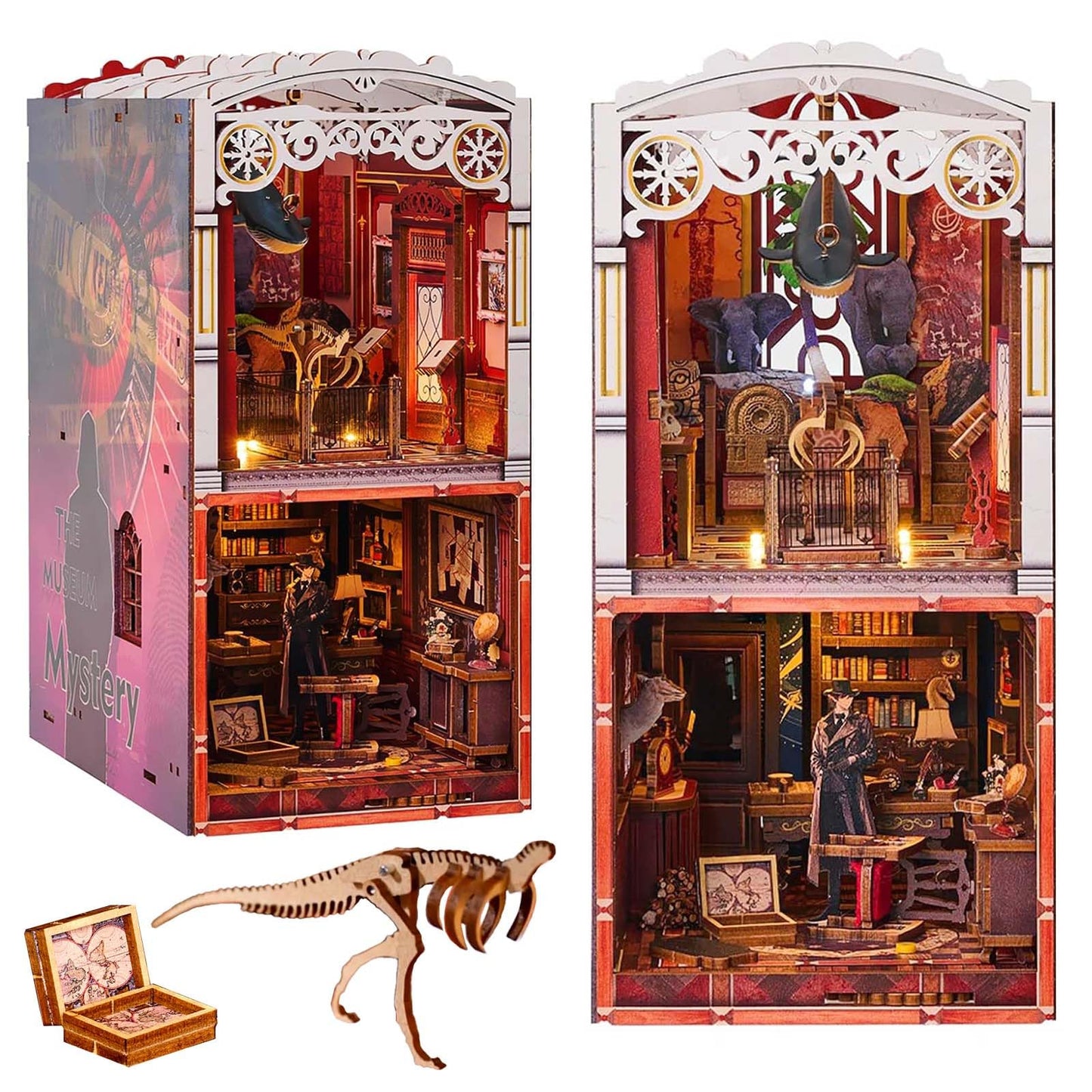 OurMiao Book Nook Kit Detective, DIY Miniature Booknook Kit for Adults with LED Lights, 3D Wooden Puzzles Bookshelf Insert Decor
