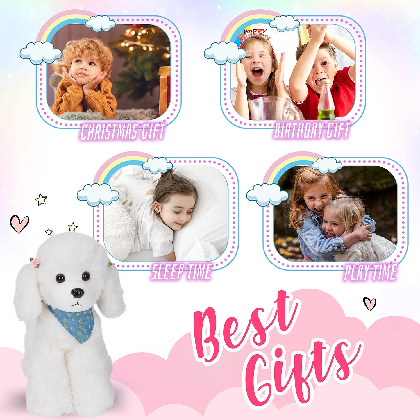 Athoinsu Realistic White Poodle Puppy Stuffed Animal Soft Adorable Hugging Puppy Dog Plush Toy Children'S Day Holiday Birthday For Toddler Kids, 12'