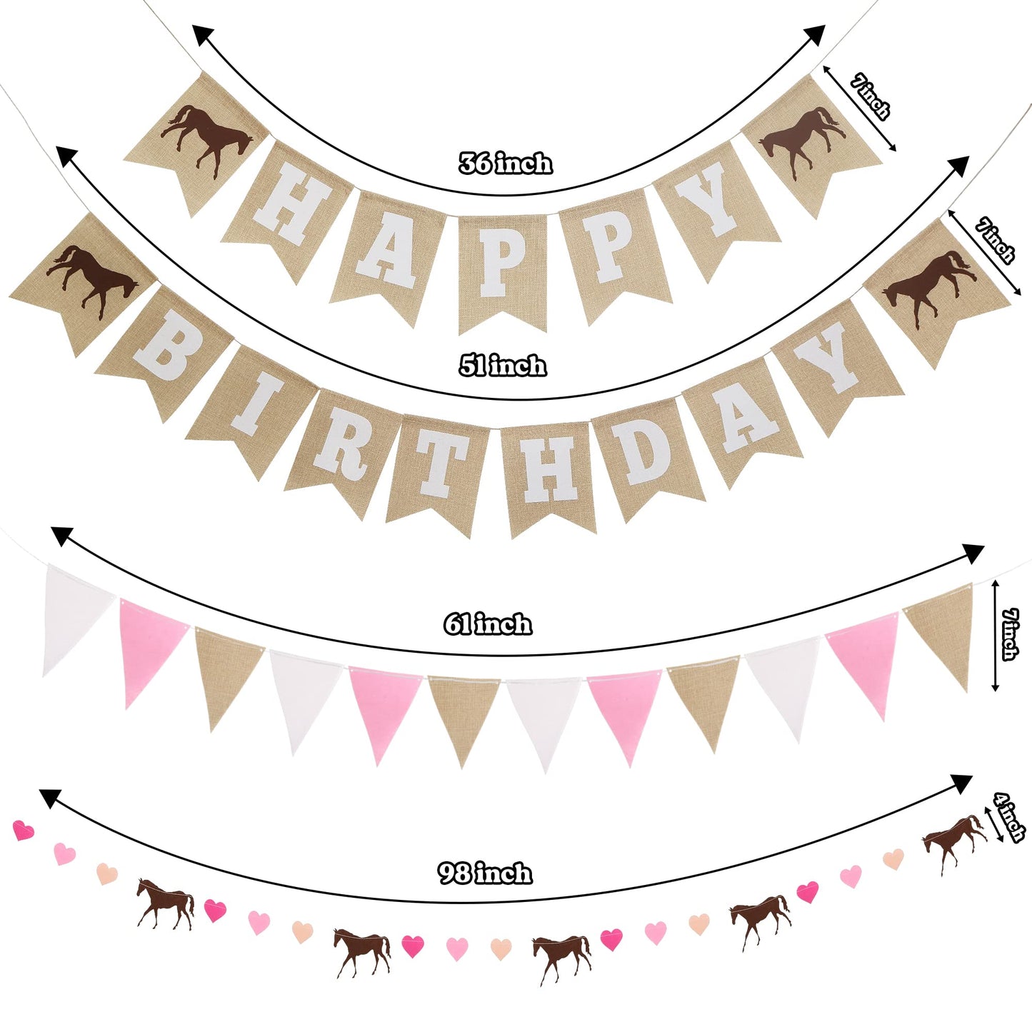Horse Birthday Decorations - Happy Birthday Burlap Banner - Felt Horse Garland And Pennant Banner - Horse Party Supplies