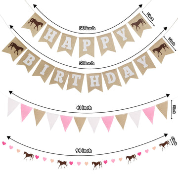 Horse Birthday Decorations - Happy Birthday Burlap Banner - Felt Horse Garland And Pennant Banner - Horse Party Supplies