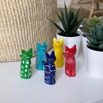 Global Crafts Soapstone Tiny Sitting Cat Figurines, Handmade In Kenya, Assorted Pack Of 5 Colors (Ksasmcat-5Pk)