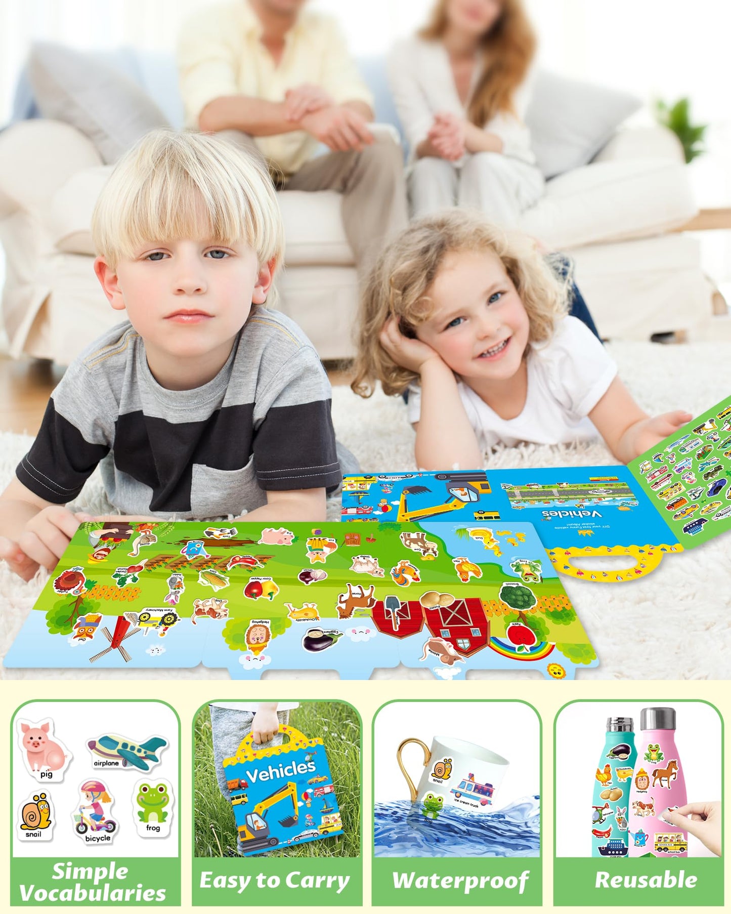 Walenced Reusable Sticker Book For Toddlers 2-4 Years, 3 Sets Stickers For Kids, Toddler Sticker Book Ages 1-3, 111 Pcs Toddler