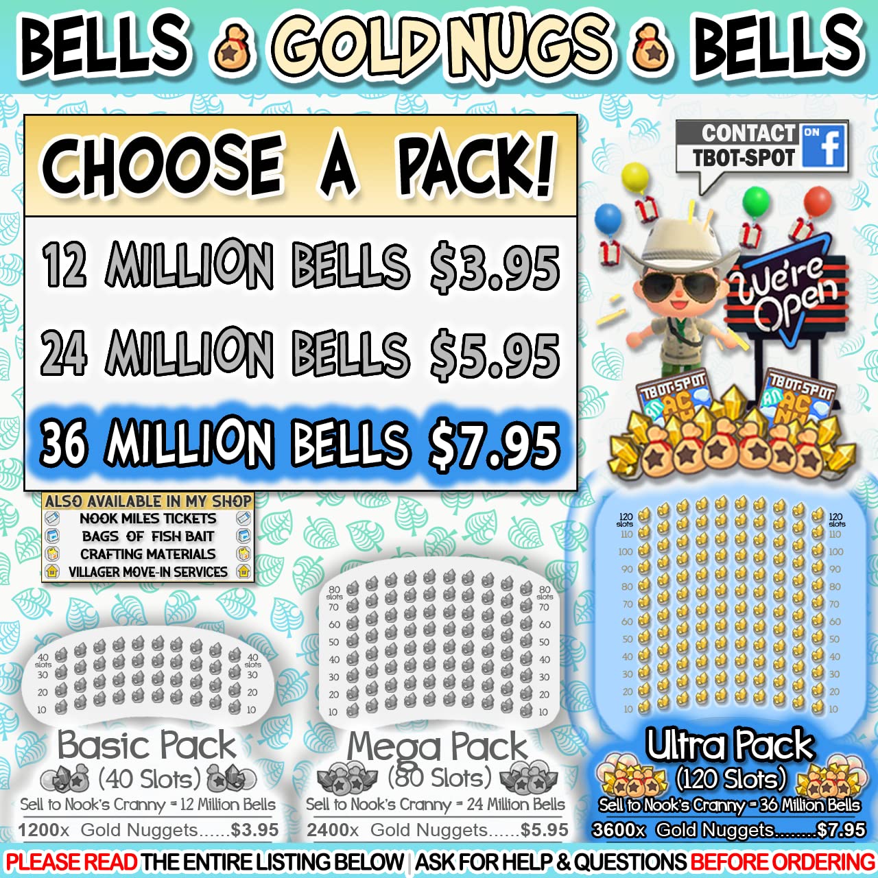 Tbot-Spot Acnh: Bells | Gold Nuggets Ultra Pack - 36 Million Bells