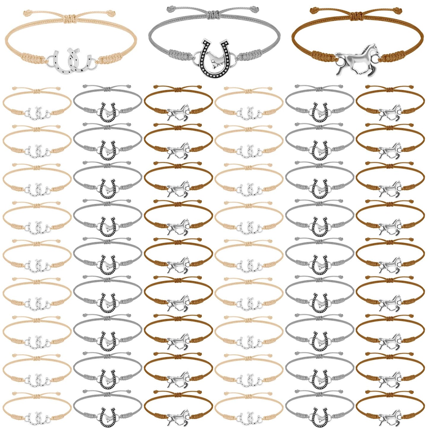 Sureio 48 Pcs Horse Rope Braided Bracelet Gifts Bulk Horse Goodie Party Favors Western Cowgirl Cowboy Adjustable Wedding Bridal