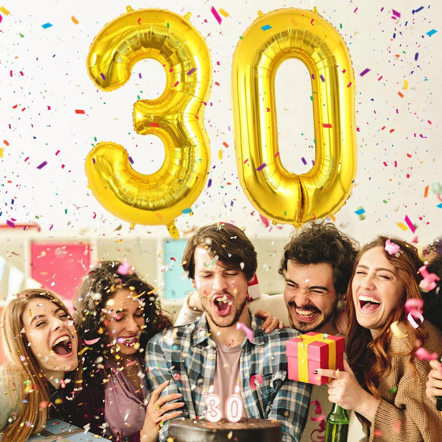 40 Inch Gold 30 Number Balloons, Jumbo Foil Helium Balloons For 30Th Birthday Party Decorations Supplies / 30Th Anniversary Even