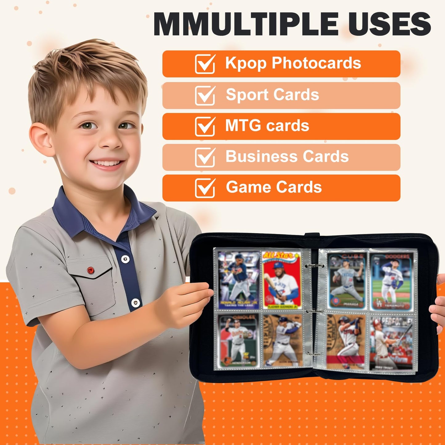 Pink Card Binder for Girls 400 Pockets Double-Sided Trading Card Storage Bag with Removable Sleeves Collectible Card Albums for MTG TCG Photocards (rose red)