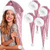 Geyoga 4 Pieces Christmas Santa Hats Xmas Shiny Sequin Santa Hats for Adults Long Christmas Cap Women Men Party Supplies(Pink)