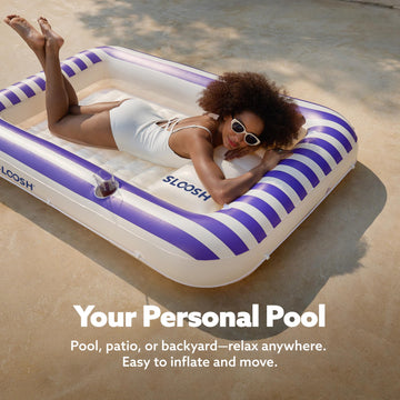 SLOOSH Inflatable Tanning Pool Lounger Float 70 x 46 Pool Floats mature-themed with Pillow 4 in 1 Suntan Tub Raft Floatie Sunbathing Bed Lounge for Water Blow Up Ball Pit Party Gifts Navyblue Stripe
