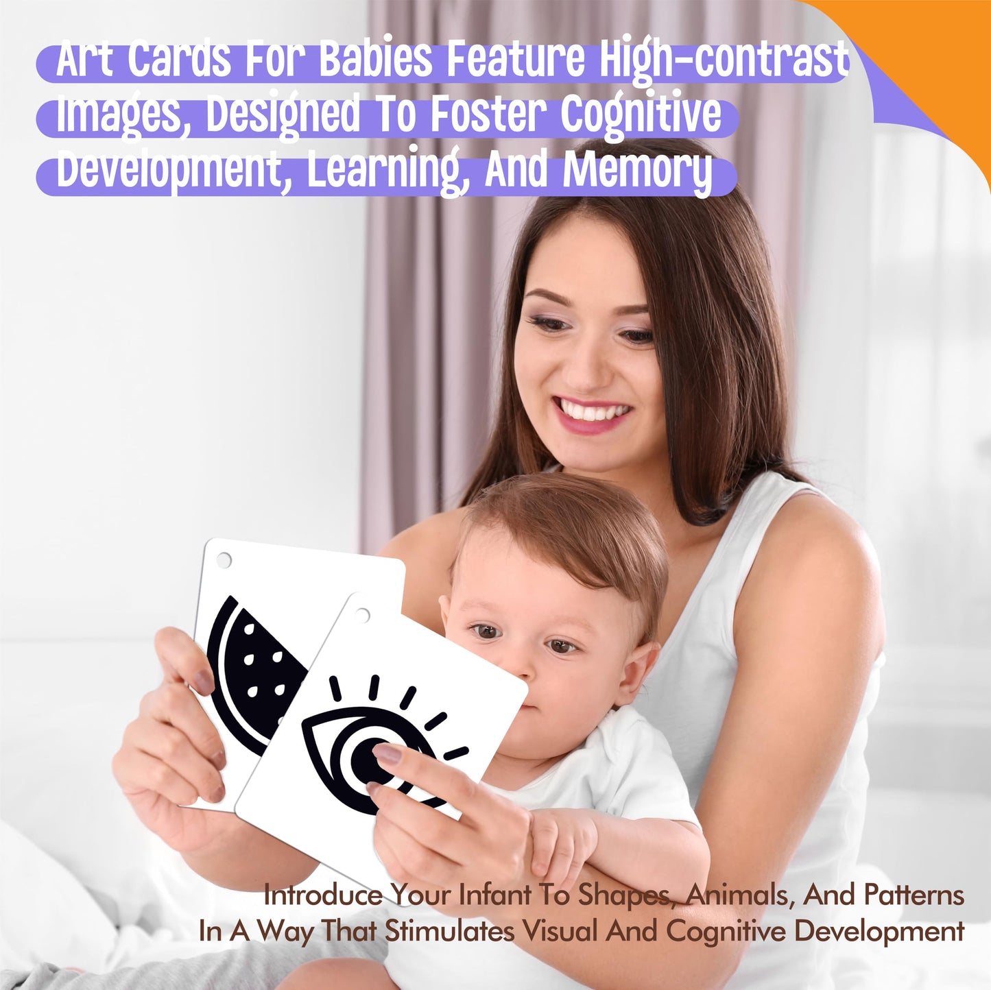 50PCS High Contrast Baby Flashcards 100 Pages Black & White Visual Stimulus Flash Cards Brain Development Cards Set Montessori Sensory Toys for Infants Newborn Boy Girl Baby Tummy Time (0-3 Months)