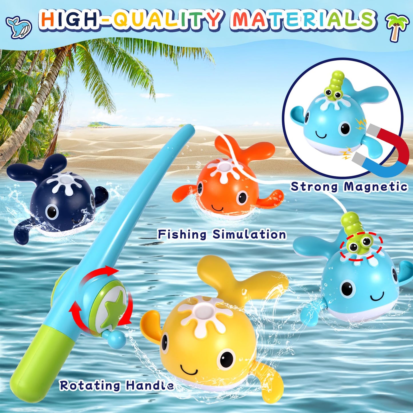 Ficcurys Baby Bath Toys Set,Wind Up Pool Toys For Toddlers 1-3,Kids Magnetic Fishing Toys With Fishing Rod,Fishing Net And 4Pcs