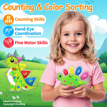 2 Pcs Dinosaur Color Sorting Sensory Toys For Toddlers, Fine Motor Skills Game For Kids, Color Matching Counting Toys, Preschool