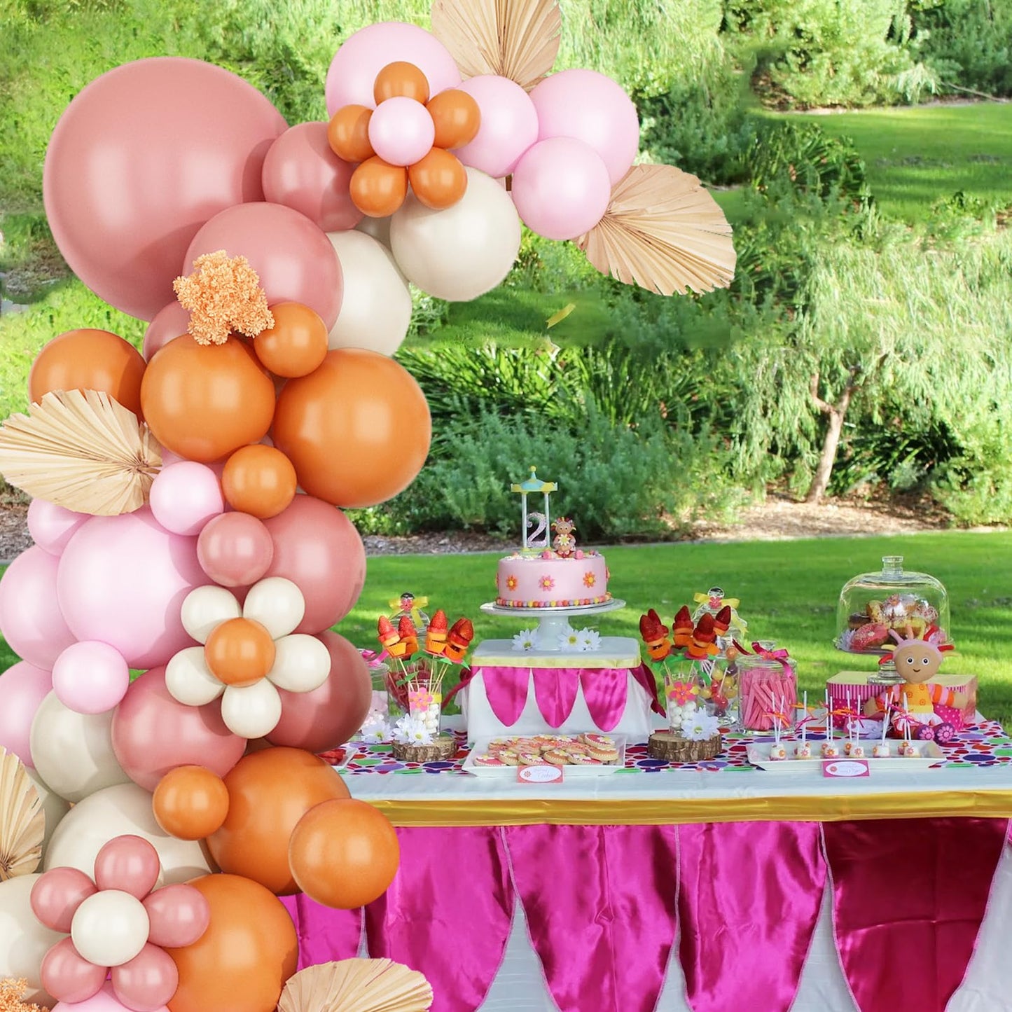 Boho Balloon Garland Arch Kit, Dusty Pink Orange Balloon Arch With Maca Pink Sand White Burnt Orange Latex Balloons For Girls Wo